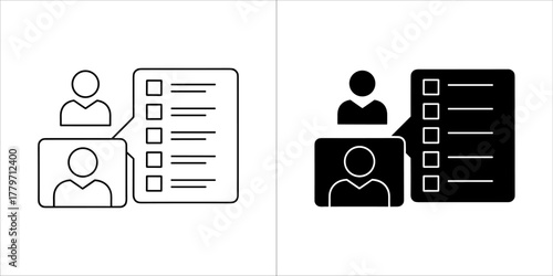 Interview icon, job application and candidate list
