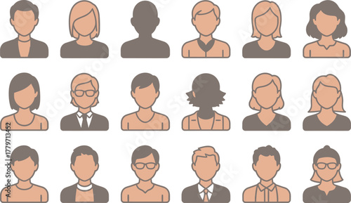 Collection of various human avatar icons, representing diverse individuals with different hairstyles and appearances.