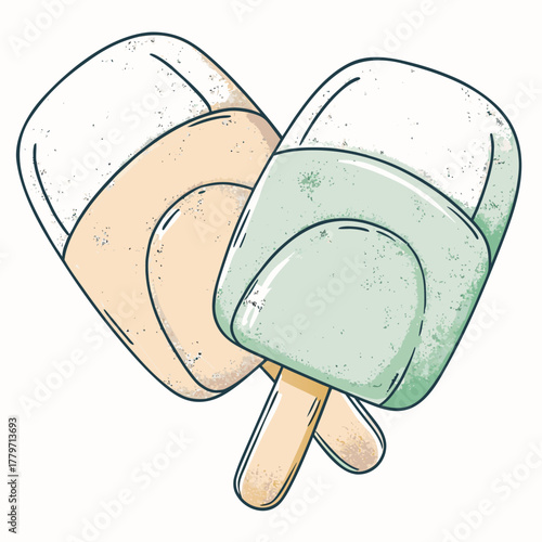 Ice cream popsicles in heart shape with pastel colors and texture  