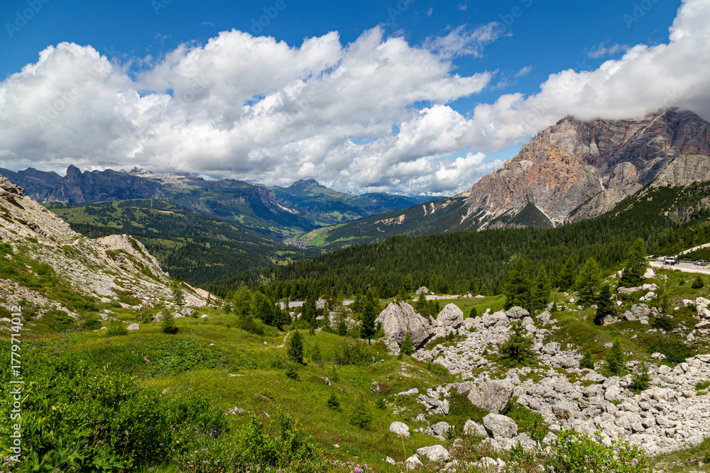 Obraz premium Landscape near Livinallongo del Col di Lana and Valparola Pass, Dolomites Alps, South Tyrol, Italy