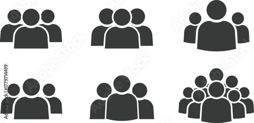 Group of people icons, team crowd silhouettes, community members symbol set, business leadership, social network, corporate staff, organization teamwork vector illustration