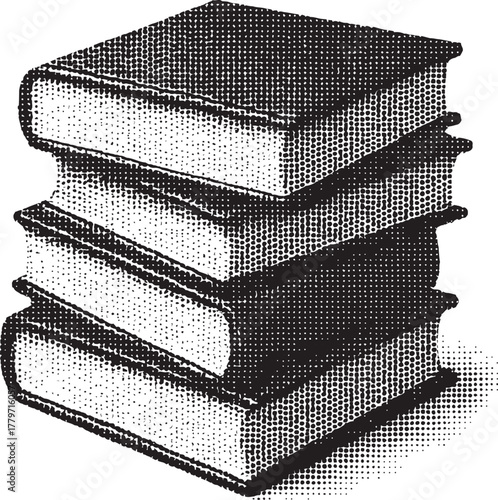 Realistic Halftone Stack of Books Illustration – Black Dotted Education Icon