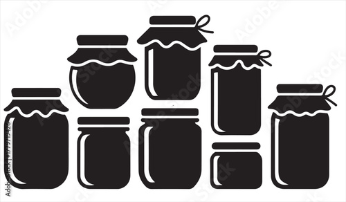 Set of classic jars with ribbons and covers in vector design