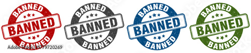 banned stamp. banned round stamp set isolated on white background