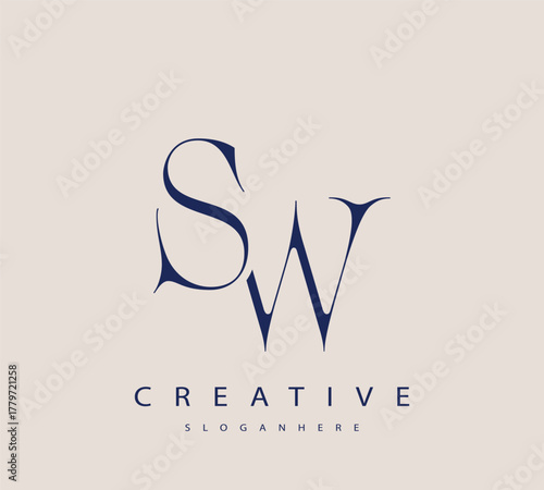 Sophisticated and stylish letter logo design featuring the combination of the letters S and W in dark blue color scheme perfect for branding stationery website headers or social media graphics