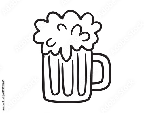 Beer mug with foam hand drawn doodle. Alcohol drink october fest