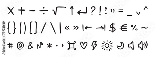 Mathematical symbols doodle icon set hand drawn