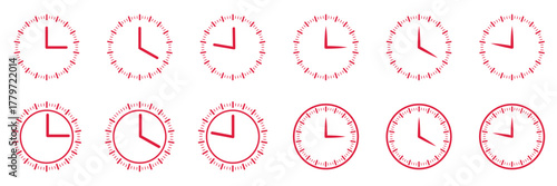 Clock dial watch face vector set. clock silhouette business vector icon bundle. Black clock icon collection with analog faces and clockwise arrows. Flat vector design for time and punctuality themes.