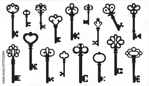 Retro key silhouettes representing security and mystery