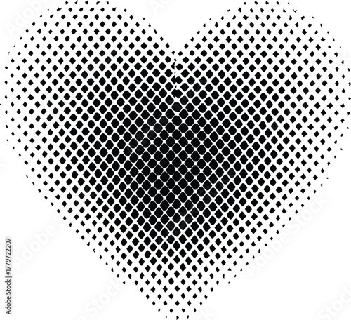 Realistic Halftone Heart Illustration – Black Dotted Abstract Love Symbol