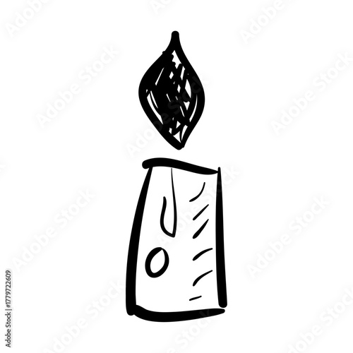 Minimalist hand-drawn burning candle sketch icon in a simple doodle style, perfect for spiritual or calm themes
