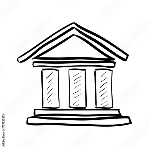 Simple Hand-Drawn Illustration of a Classic Building with Columns, Representing Institutions