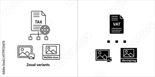 Tax and vat icons with document and image placeholders, representing tax variants
