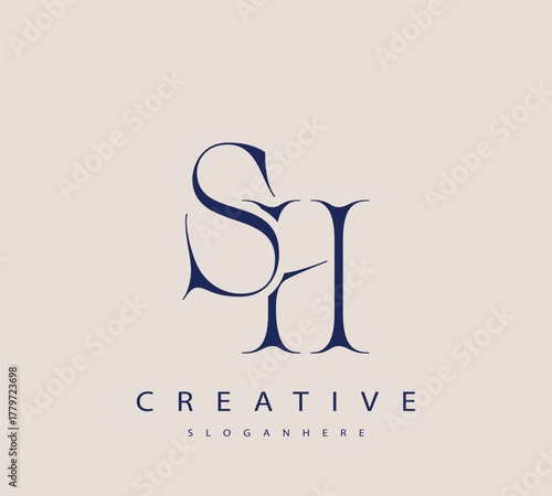 Sophisticated and stylish letter logo design featuring the combination of the letters S and H in dark blue color scheme perfect for branding stationery website headers or social media graphics