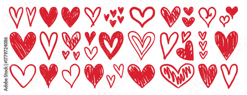 Charcoal hearts doodle set love pencil drawings icon
