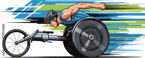 Vector of athlete in sVector of paralympic athlete in sports wheelchair racingports w...