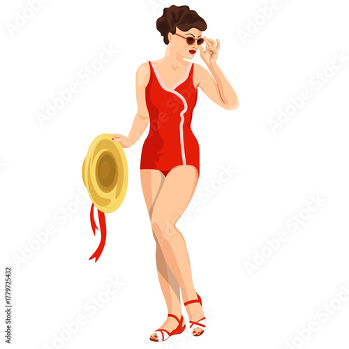 Retro-style woman in red with no background