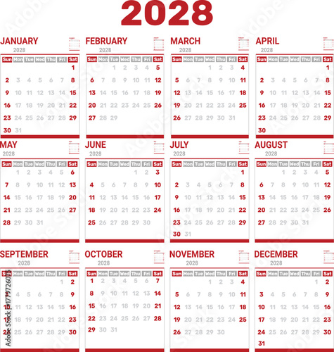 Photos Minimalist Monthly Calendar Layout For 2028 Year Calendar Template With Monthly