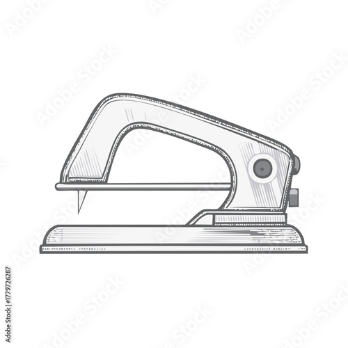 Hand drawn sketch illustration of a classic office stapler vintage desk stationery item for fastening paper documents