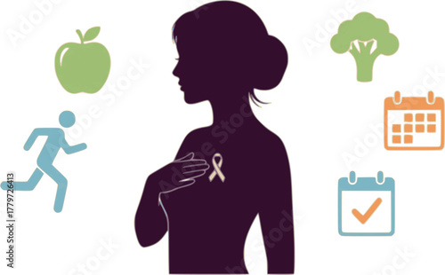 Breast cancer awareness month concept, breast cyst or tumor examination. Vector medical illustration in cartoon style.
