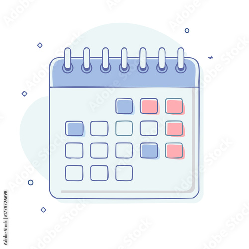 Simple stylized calendar with highlighted dates and spiral binding