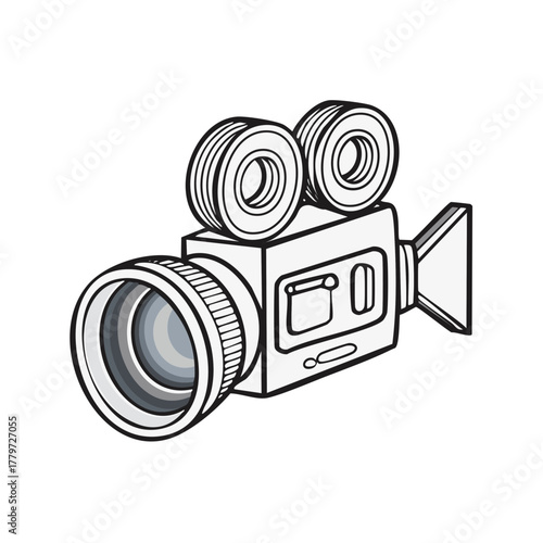 Vintage film camera illustration with dual reels and large lens