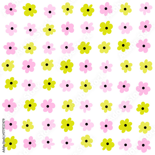 Simple flower background. Geometric stylized flowers in groovy naive style. Floral botanic hand drawn design print.