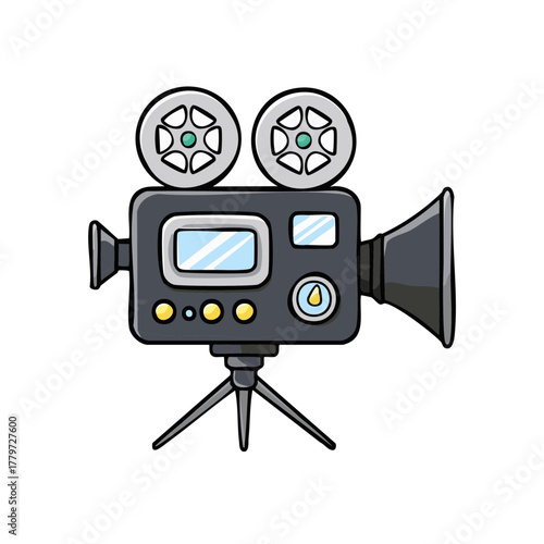 Vintage Movie Camera on Tripod, Retro Film Making Device, Cinema Equipment