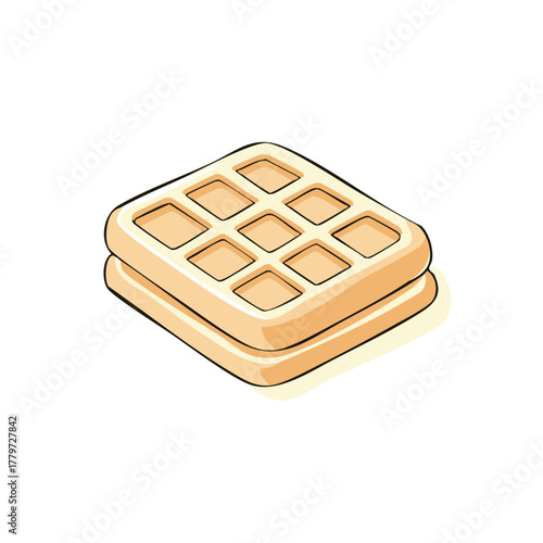 Stack of two golden brown sweet waffles in isometric perspective with deep square pockets