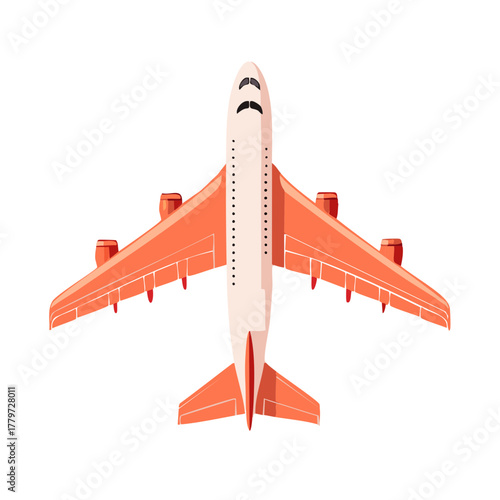Vibrant orange passenger airplane illustration seen from above symbolizing global air travel and aviation journey