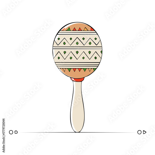 Illustrated maraca with patterned design, musical instrument