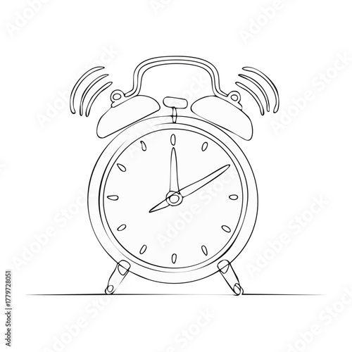 Sketch of a Classic Twin Bell Alarm Clock Ringing with Wavy Lines Indicating Sound