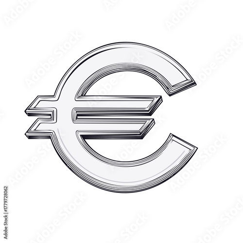 Hand drawn Euro currency symbol illustration in a 3D sketch style. Financial and economic concept icon.
