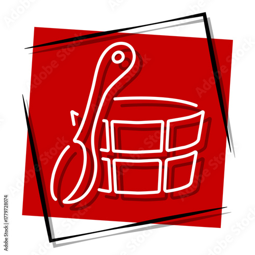 sauna, red banner in a frame. Vector illustration on a white background.