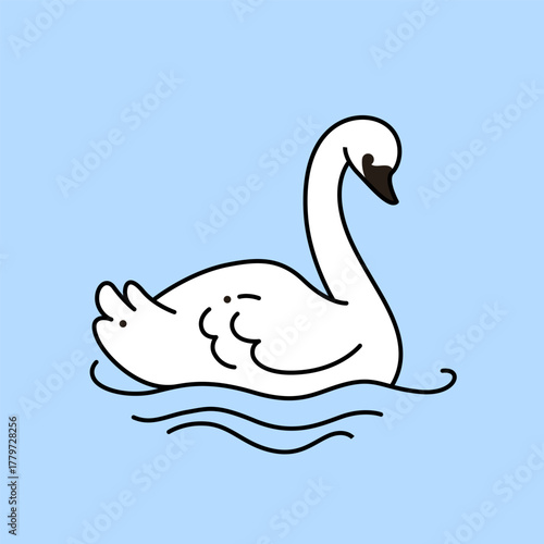 Cute swan - cartoon bird character. Childish print for postcard, poster and pattern.