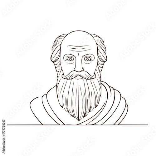 Ancient Greek Philosopher Bust Illustration with Beard and Toga