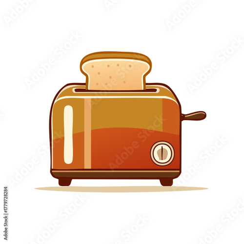 Toaster with Slice of Bread Vector Illustration Kitchen Appliance Breakfast Preparation Toasting Machine Icon