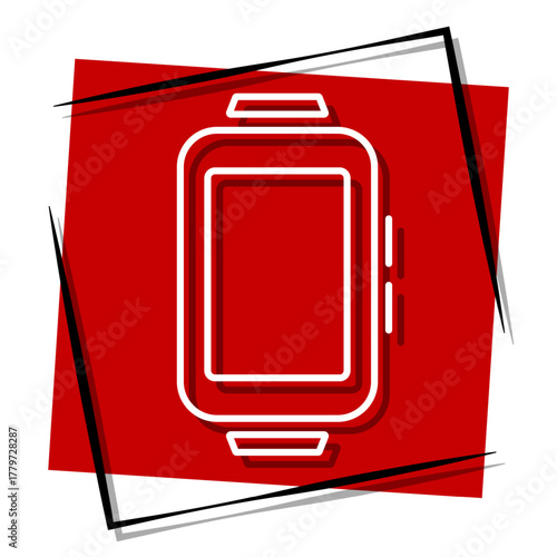 smart watch, red banner in a frame. Vector illustration on a white background.