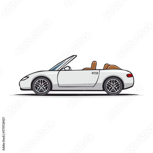White Convertible Car, Side View of a Sporty Roadster with Brown Interior, Automotive Icon