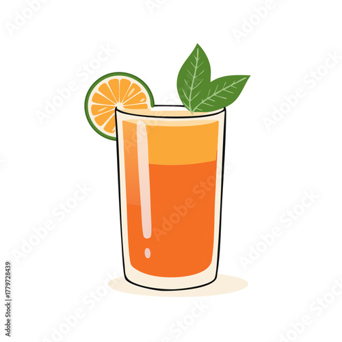 Glass of fresh orange juice with a lime slice and mint garnish vector illustration