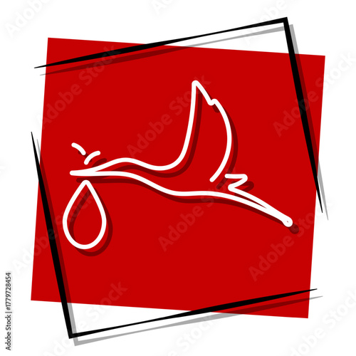 stork, red banner in a frame. Vector illustration on a white background.