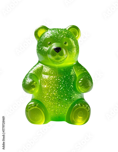 green gummy bear with glitter isolated on transparent background, png