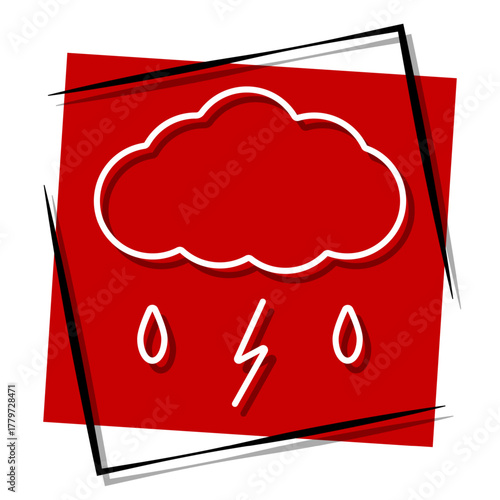 storm, red banner in a frame. Vector illustration on a white background.