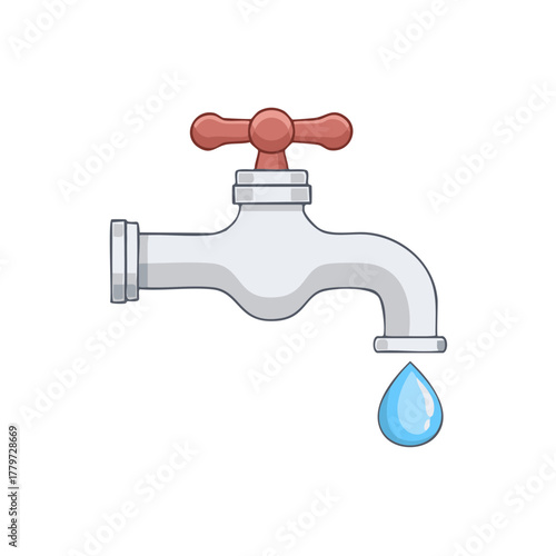 Cartoon Faucet Dripping Single Blue Water Drop Illustration for Conservation
