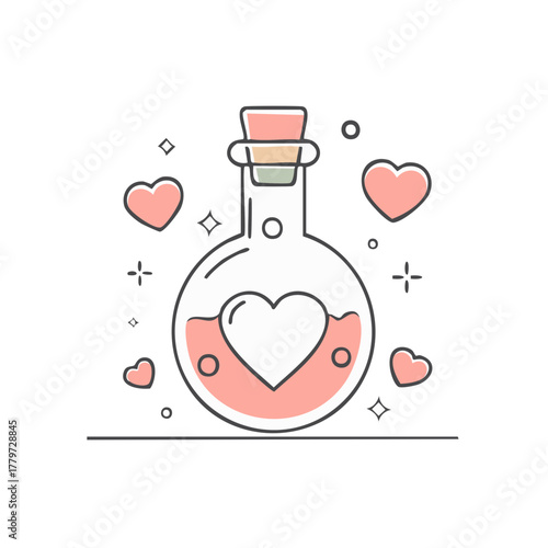 Valentine's Day Love Potion Illustration with Hearts and Flask Element