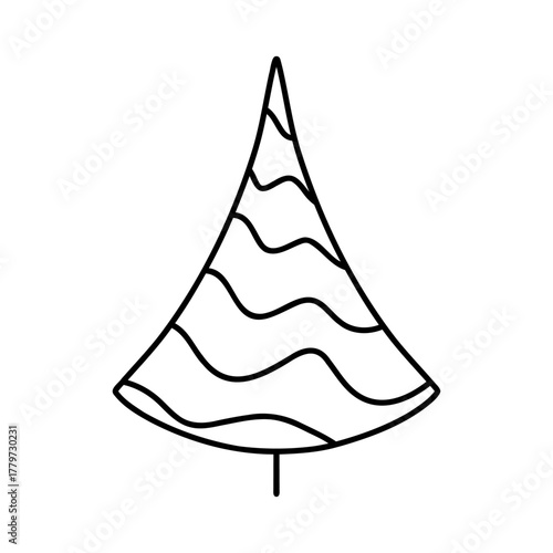 Christmas tree vector illustration, hand drawn pine tree doodle. Christmas and New Year symbol. Unique silhouette icon for festive winter designs and decorations.