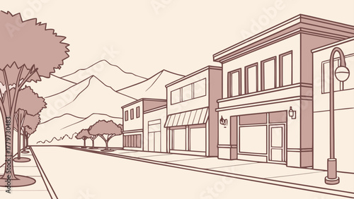 Minimalist Rapid City main street with mountain backdrop
