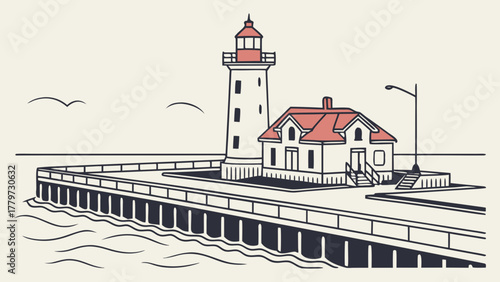 Flat design of Duluth harbor and lighthouse minimal look
