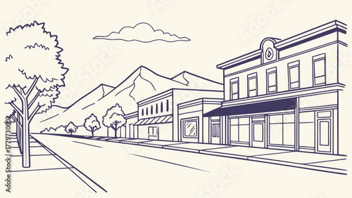 Minimalist Rapid City main street with mountain backdrop
