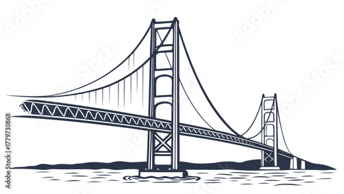 Minimal vector of Mackinac Bridge in modern line style
